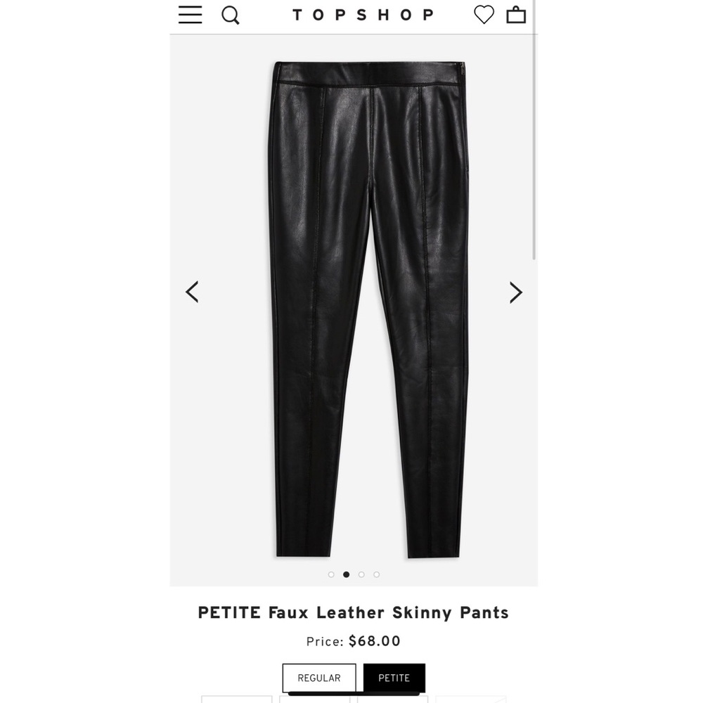 Topshop leather petite PU leggings in BLACK